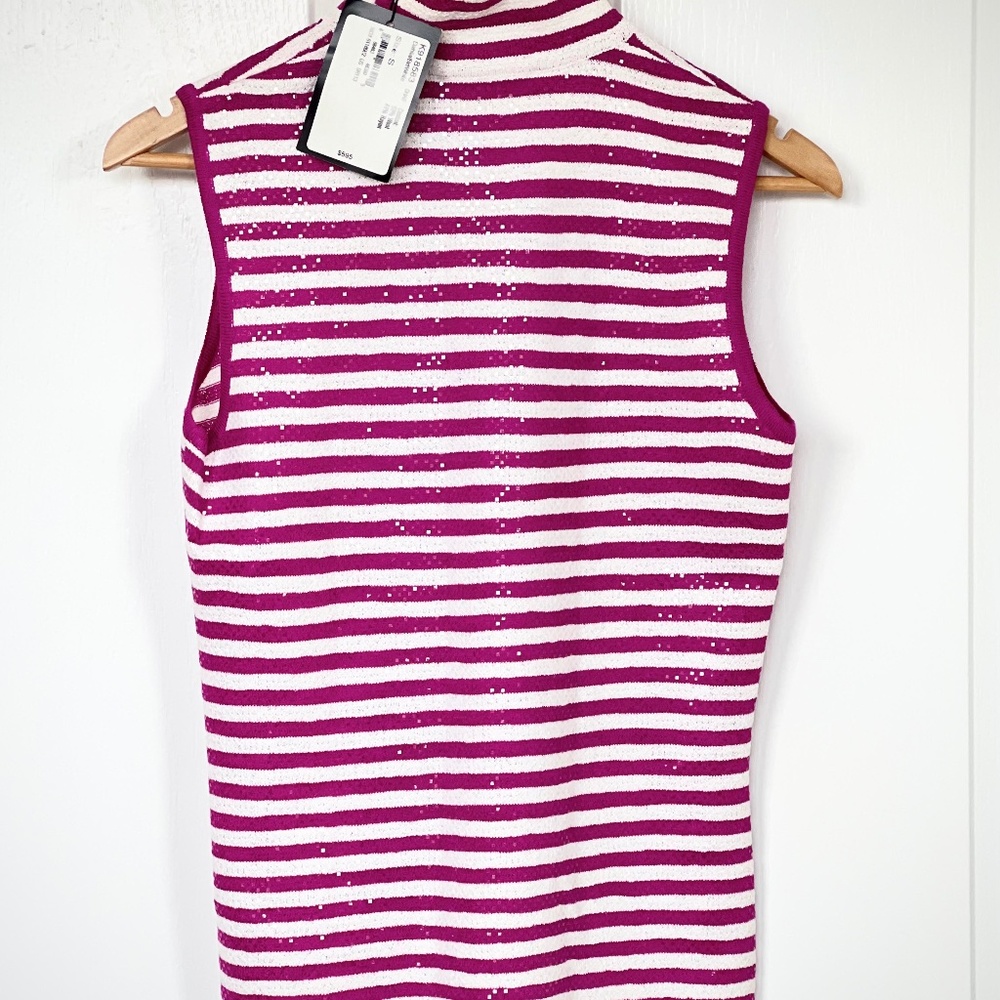 St. John Collection Pink and White Striped Tank Top